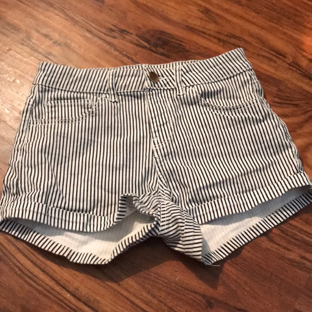 striped black and white shorts